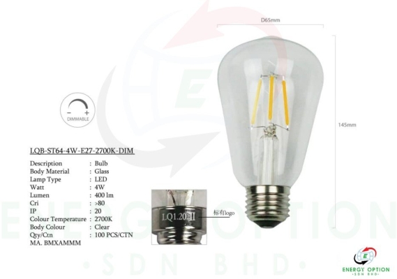 Special Lighting LQB ST64 4W Dimmable Bulb E27 2700K