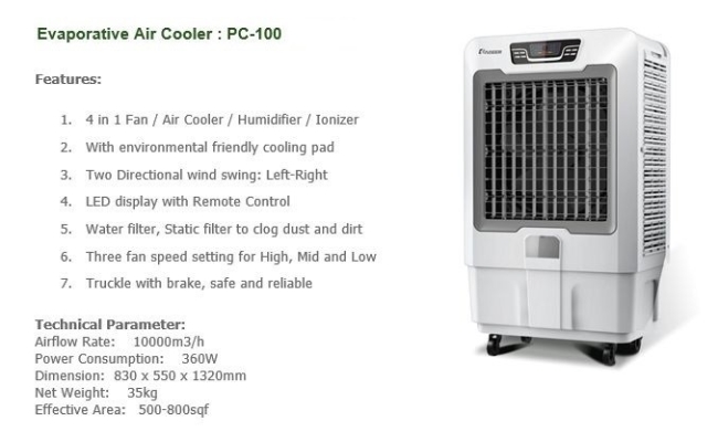 Evaporative Air Cooler PC-100