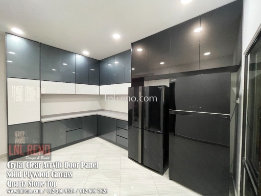 Kitchen Cabinet with Crytal Clear Acrylic Door Panel and plywood carcass PJ/puchong/kl