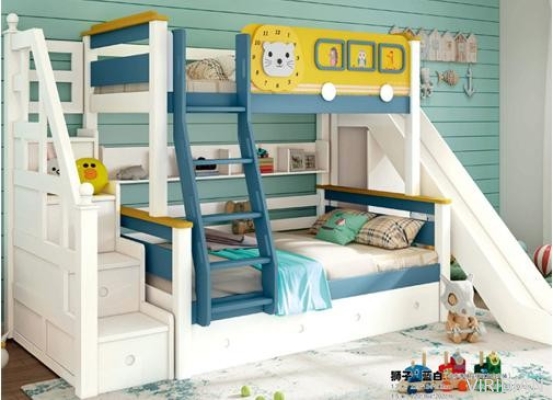 MDF + Solid Rubber Wood Bunk Bed With Slide - C826-S