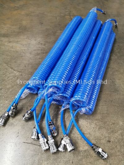 Coil Hose | Spiral Hose | 8mm x 5mm x 9mtrs | Working Length 9 Meters | come with coupler 20SP & 20PP