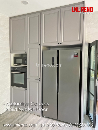 Solid tall Kitchen Cabinet with solid nyatoh door and melamine carcass in PJ / KL / selangor