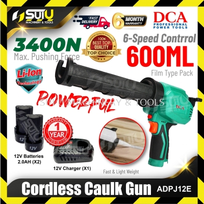 DCA ADPJ12E 12V 3400N 6-speed Cordless Caulk Gun 600ML+2 x 12V Batteries + 1 x Charger