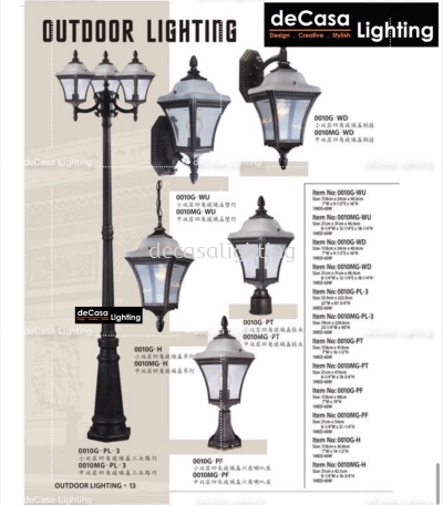 Outdoor Pole Light / Bollard / Wall light / Pillar Light / Pendant Light