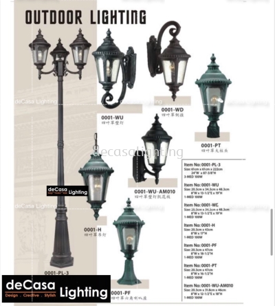 Outdoor Pole Light / Bollard / Wall light / Pillar Light / Pendant Light