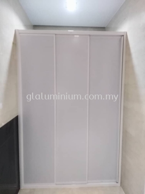 aluminium shower sliding door (powder coated white + aluminium composite panel White) @bukit Jalil 