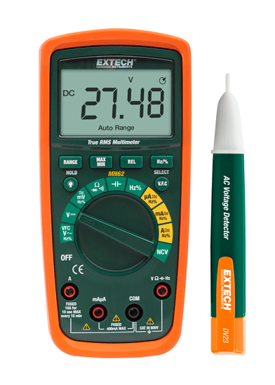 extech mn62-k : true rms multimeter with ac voltage detector kit