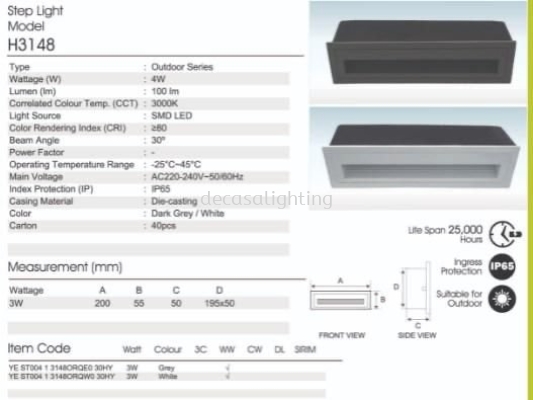 YET  OUTDOOR STEP LIGHT IP65