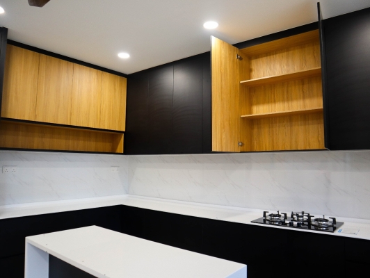 Modern White, Black & Wood Kitchen Design Interior Design Ideas - Renovation - Residential - Segamat Johor 