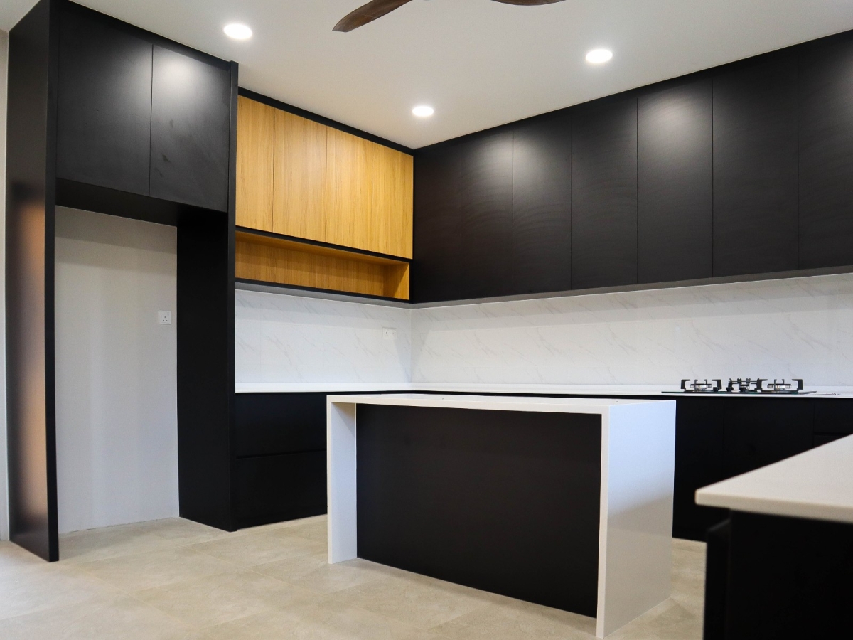 Modern White, Black & Wood Kitchen Design Interior Design Ideas - Renovation - Residential - Segamat Johor  Kitchen Design Residential Design Interior Design