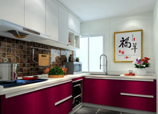 Purple Color Modern Kitchen Cabinet Design Sample