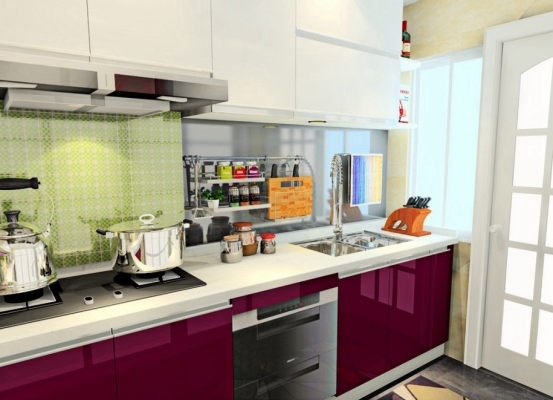 Purple Color Modern Kitchen Cabinet Design Sample