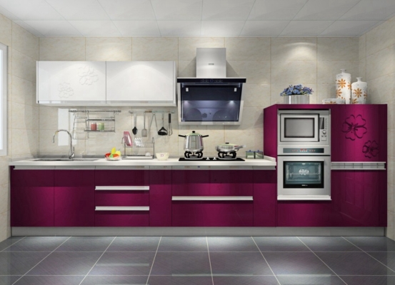 Purple Color Modern Kitchen Cabinet Design Sample