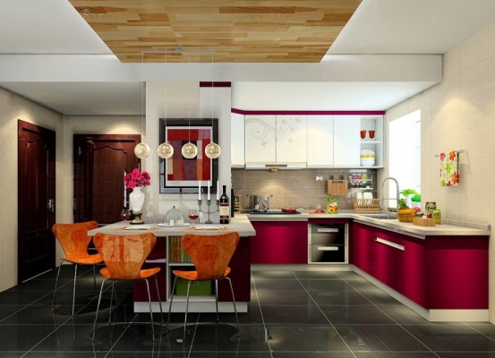 Purple Color Modern Kitchen Cabinet Design Sample