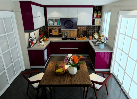 Purple Color Modern Kitchen Cabinet Design Sample