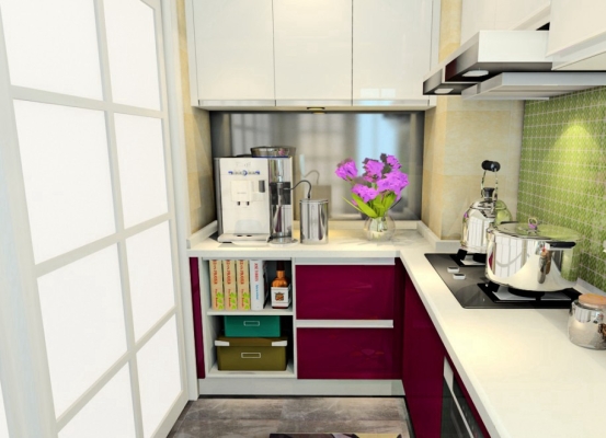 Purple Color Modern Kitchen Cabinet Design Sample