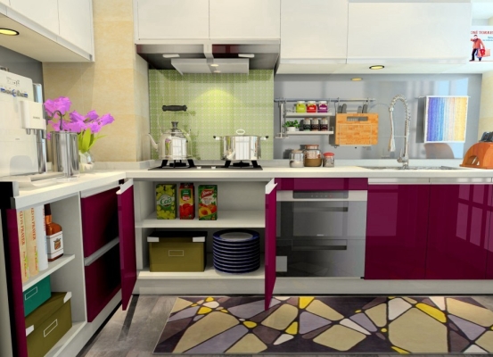 Contoh Kabinet Dapur Moden Warna Ungu