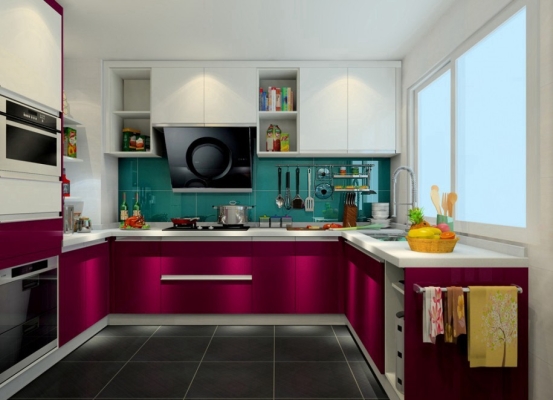 Purple Color Modern Kitchen Cabinet Design Sample