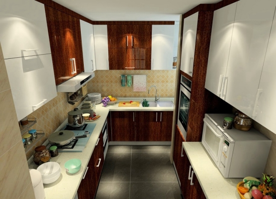 Kabinet Dapur Pintu Corak Kayu Gelap