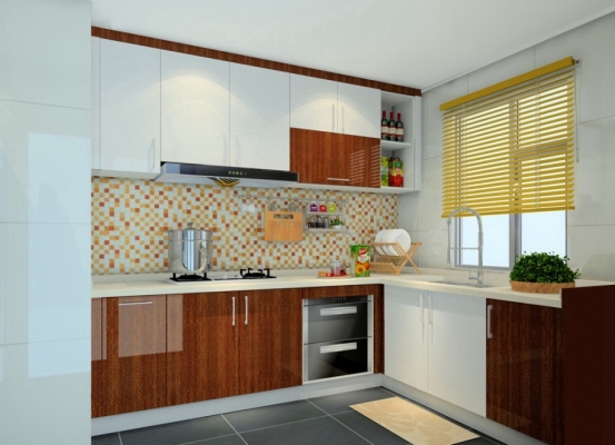 Kabinet Dapur Pintu Corak Kayu Gelap