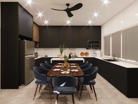 Modern White, Black & Wood Kitchen Design Interior Design Ideas - Renovation - Residential - Segamat