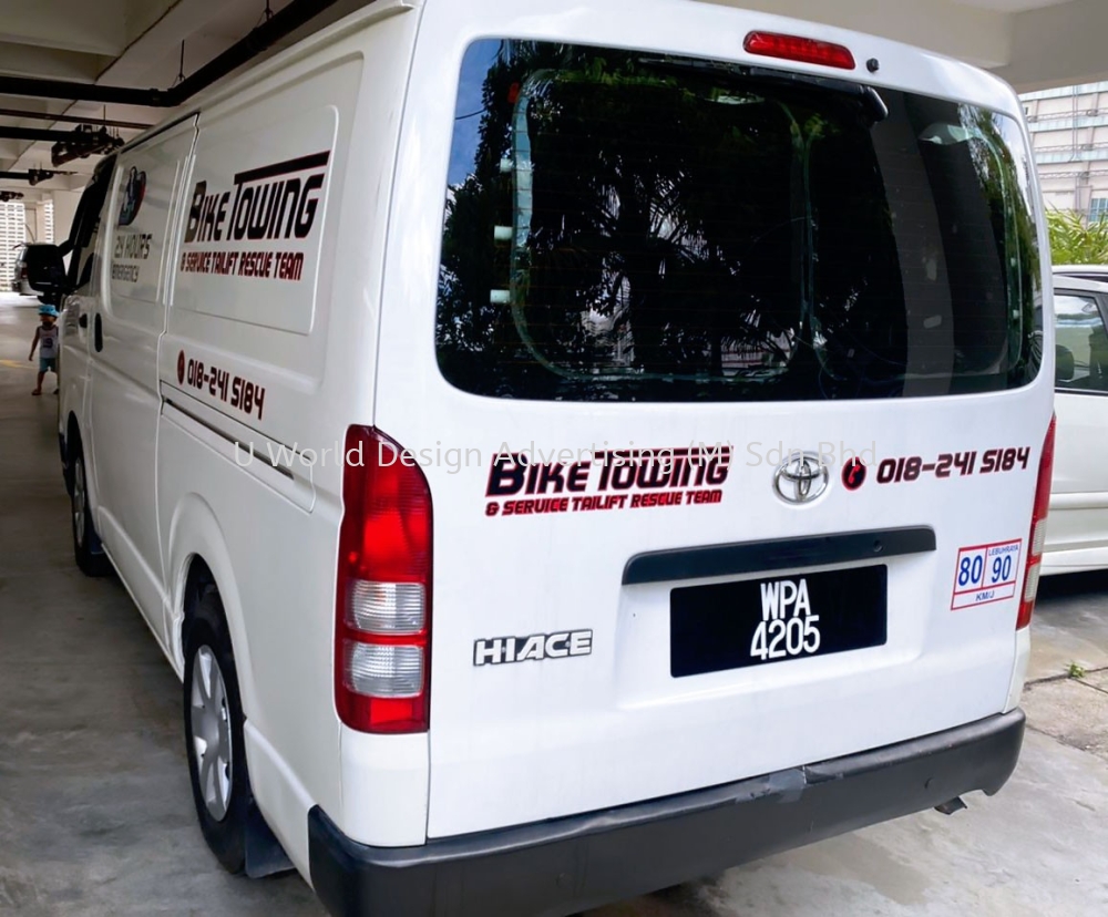 BIKE TOWING TOYOTA HIACE VAN INKJET UV & CUTTING STICKER AT SUBANG JAYA ...