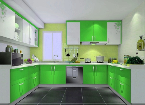 Green Color Kitchen Cabinet