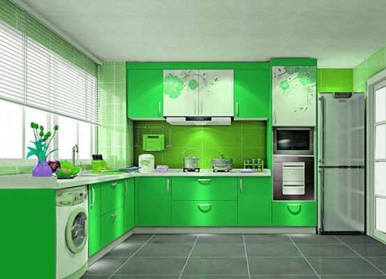 Green Color Kitchen Cabinet