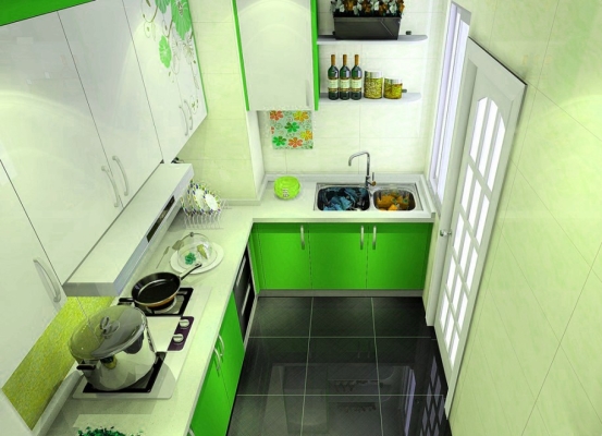 Green Color Kitchen Cabinet