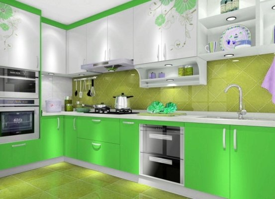 Green Color Kitchen Cabinet