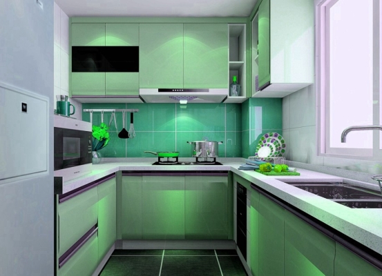 Green Color Kitchen Cabinet