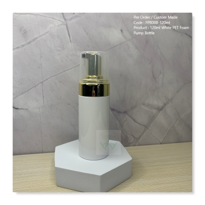 120ml White PET Bottle with Chrome Gold Foam Pump - FPB008