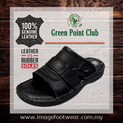 GREEN POINT Genuine Leather Men Slipper -GP-911014-12 BLACK Colour
