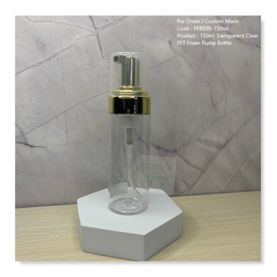 150ml Transparent Clear PET Bottle with Chrome Gold Foam Pump - FPB009