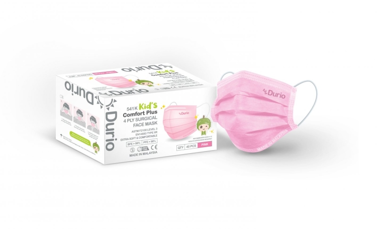 Durio 541K Kids Comfort Plus 4 Ply Surgical Face Mask (Pink)