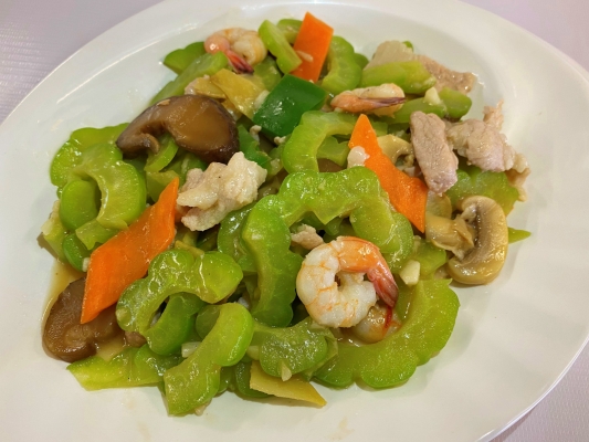 Stir Fried Bitter Gourd with Pork & Shrimps