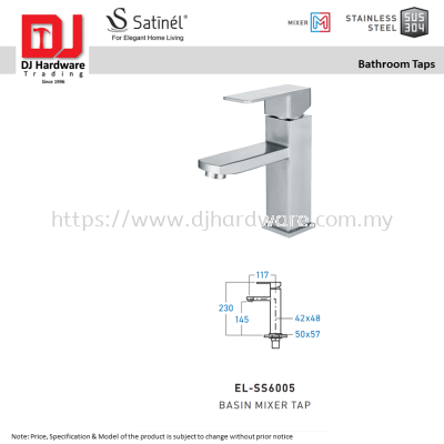 SATINEL FOR ELEGANT HOME LIVING STAINLESS STEEL SUS 304 MIXER BATHROOM TAPS BASIN MIXER TAP EL SS6005 (OEL)