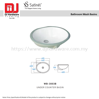 SATINEL FOR ELEGANT HOME LIVING BATHROOM WASH BASINS UNDER COUNTER TOP BASIN WB 3003A (OEL)