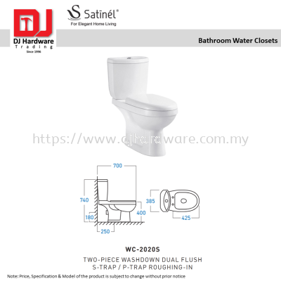 SATINEL FOR ELEGANT HOME LIVING BATHROOM WATER CLOSETS TWO PIECE WASHDOWN DUAL FLUSH S TRAP P TRAP ROUGHING IN WC 2020S (OEL)