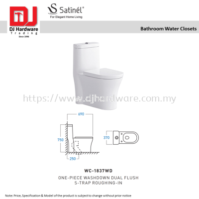 SATINEL FOR ELEGANT HOME LIVING BATHROOM WATER CLOSETS ONE PIECE WASHDOWN DUAL FLUSH S TRAP ROUGHING IN WC 1837WD (OEL)