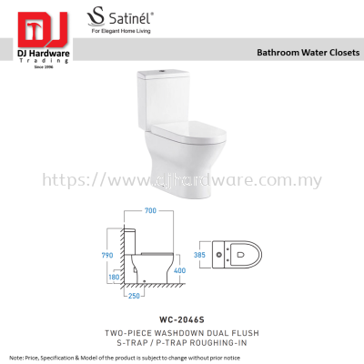 SATINEL FOR ELEGANT HOME LIVING BATHROOM WATER CLOSETS TWO PIECE WASHDOWN DUAL FLUSH S TRAP P TRAP ROUGHING IN WC 2046S (OEL)