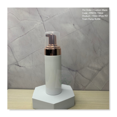 150ml White PET Bottle with Chrome Rose Gold Foam Pump - FPB010