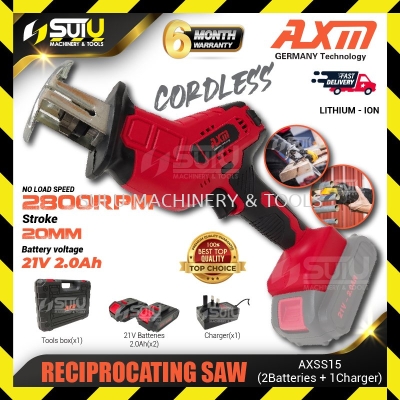 AXM AXSS15 21V Brushless Cordless Reciprocating Saw / Sabre Saw 2800RPM w/ 2 x Batteries 2.0Ah + Charger