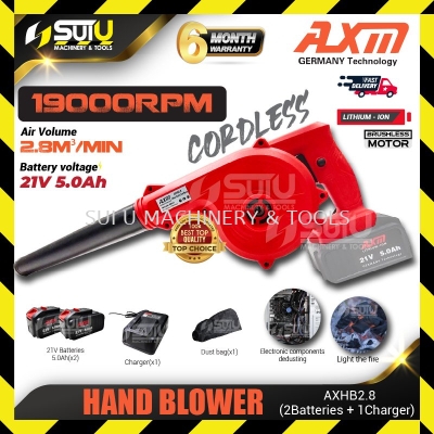 AXM AXHB2.8 / AXHB28 21V Cordless Hand Blower 19000RPM w/ 2 x Batteries 5.0Ah + Charger +  Dust Bag