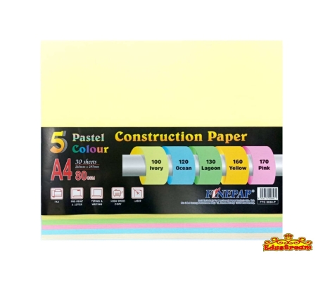 Finepap Construction Paper / Colour Paper A4 80gsm 30 sheets (Pastel Colour)