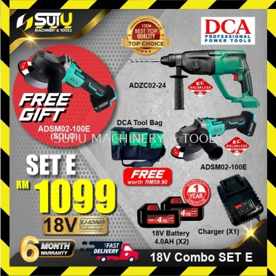 DCA 18V Combo SET E ADZC02-24 Hammer Drill +ADZC02-24 Hammer Drill+ADSM02-100E Grinder+2 x 4Ah Batteries + Charger