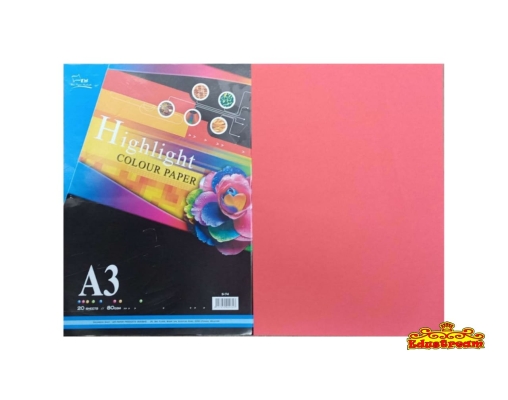 Uni Highlight Colour Paper 80gsm A3 20 sheets (Red)