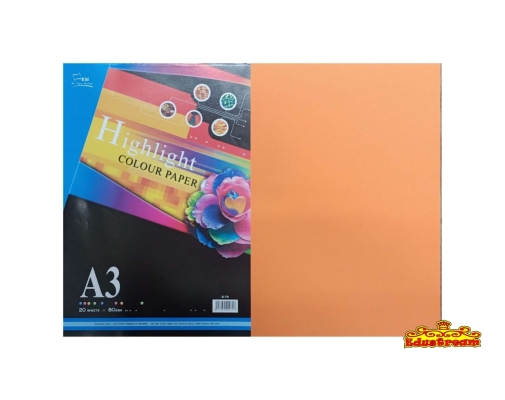 Uni Highlight Colour Paper 80gsm A3 20 sheets (Orange)