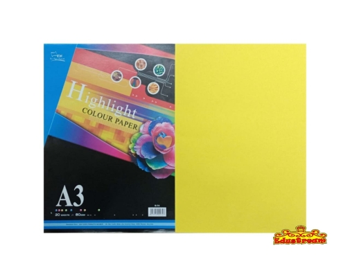 Uni Highlight Colour Paper 80gsm A3 20 sheets (Yellow)