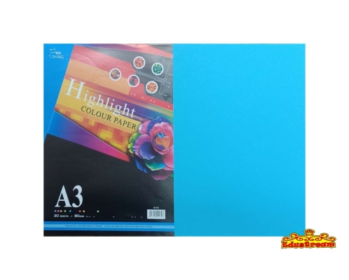 Uni Highlight Colour Paper 80gsm A3 20 sheets (Blue)